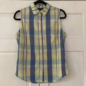 Lauren‎ Ralph Lauren Plaid Sleeveless Button Up Shirt 100% Cotton Vintage Size M